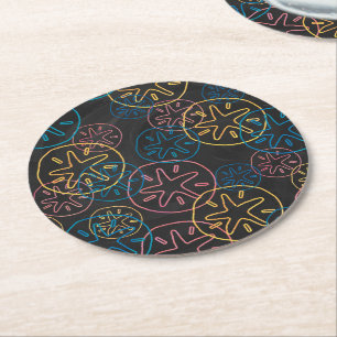 Sand Dollar Lines Red Yellow Blue Round Paper Coaster