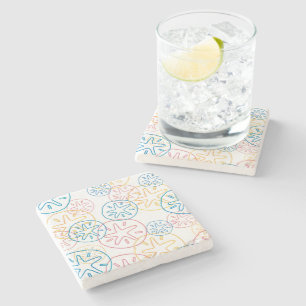 Sand Dollar Lines Red Yellow Blue Stone Coaster