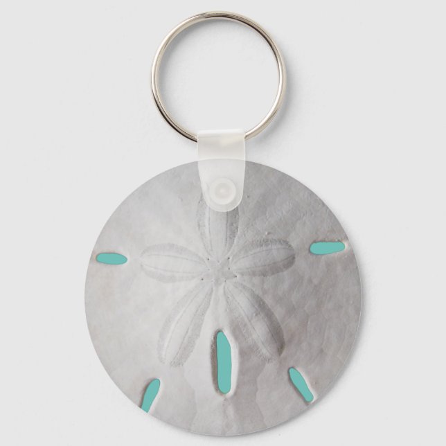 Sand dollar ocean beach summer turquoise white key ring (Front)