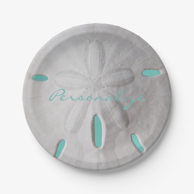 Sand dollar ocean beach summer turquoise white   paper plate (Front)