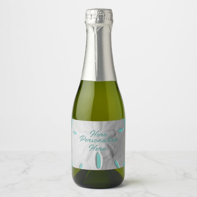 Sand dollar ocean beach summer turquoise white sparkling wine label (Front)