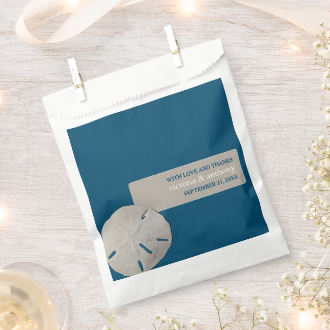 Sand dollar, Ocean Blue Beach Wedding Favour Bag (Clipped)