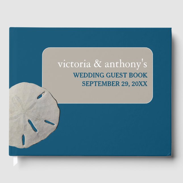 Sand dollar, Ocean Blue Beach Wedding Guest Book (Front)