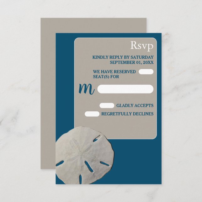 Sand dollar, Ocean Blue Beach Wedding RSVP Card (Front/Back)