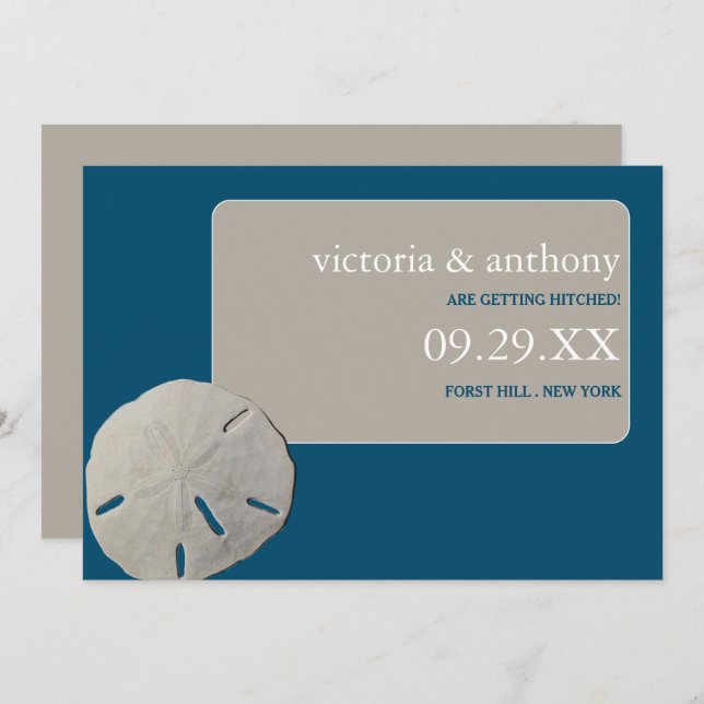 Sand dollar Ocean Blue Beach Wedding Save the Date (Front/Back)