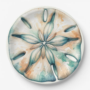 Sand Dollar Ocean Splash Sea Watercolor Wedding Paper Plate