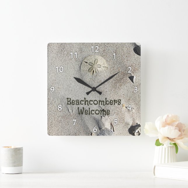 Sand Dollar on Beach Personalised Square Wall Clock (Home)
