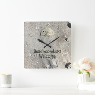 Sand Dollar on Beach Personalized Square Wall Clock