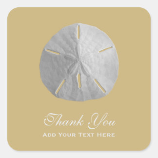 Sand Dollar on Gold Thank You Square Sticker