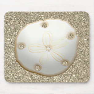 Sand dollar on sparkly gold beach sand  mouse pad