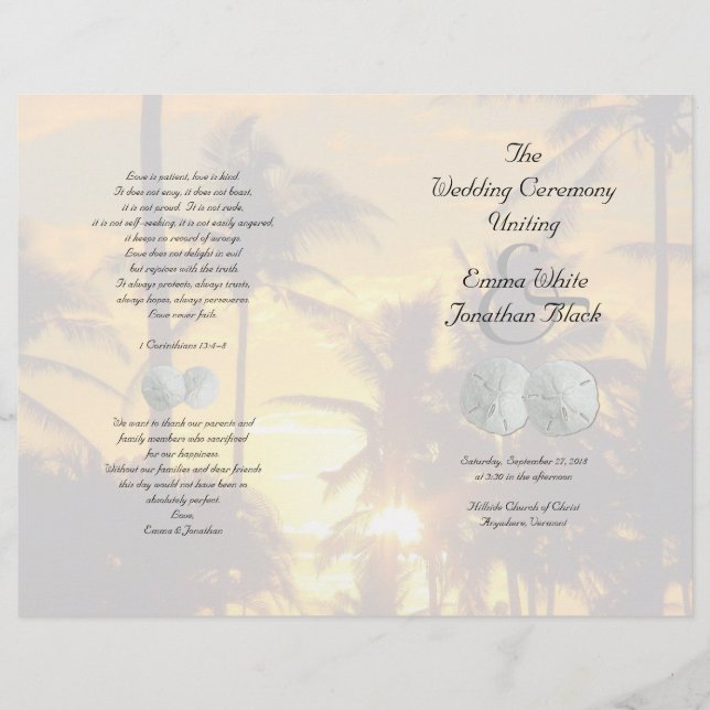 Sand Dollar Palm Trees Christian Ceremony Program (Front)