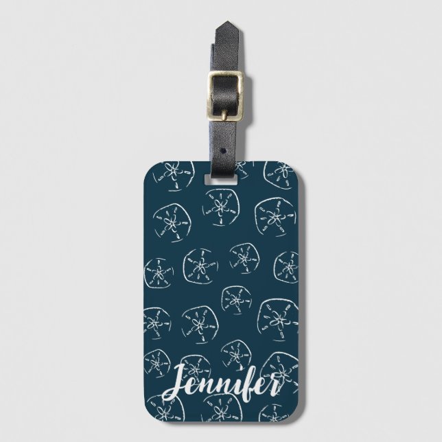 Sand Dollar Pattern Drawing Ocean Blue Luggage Tag (Front Vertical)