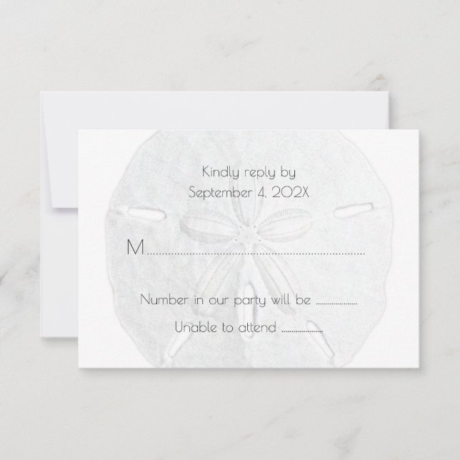 Sand Dollar RSVP Simple Neutral Beach Wedding Card (Front)