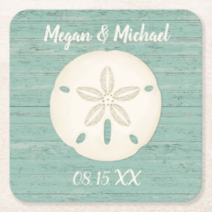 Sand Dollar Rustic Beach Square Paper Coaster