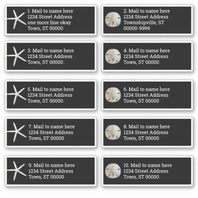 Sand Dollar Sea Stars Black Individual Mailing (Front)