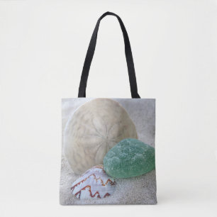 Sand dollar, seashell and sea glass - tote bag