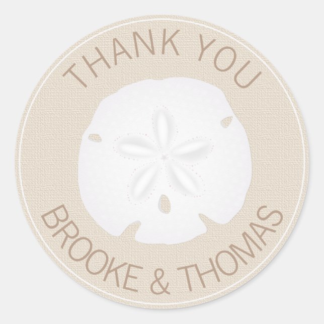 Sand-dollar Seashell Beach Wedding Classic Round Sticker (Front)