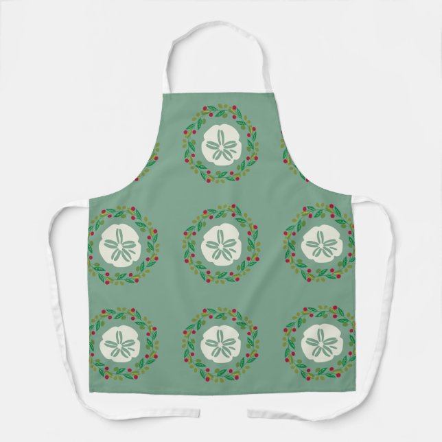 Sand Dollar Seashell Christmas Wreath Apron (Front)