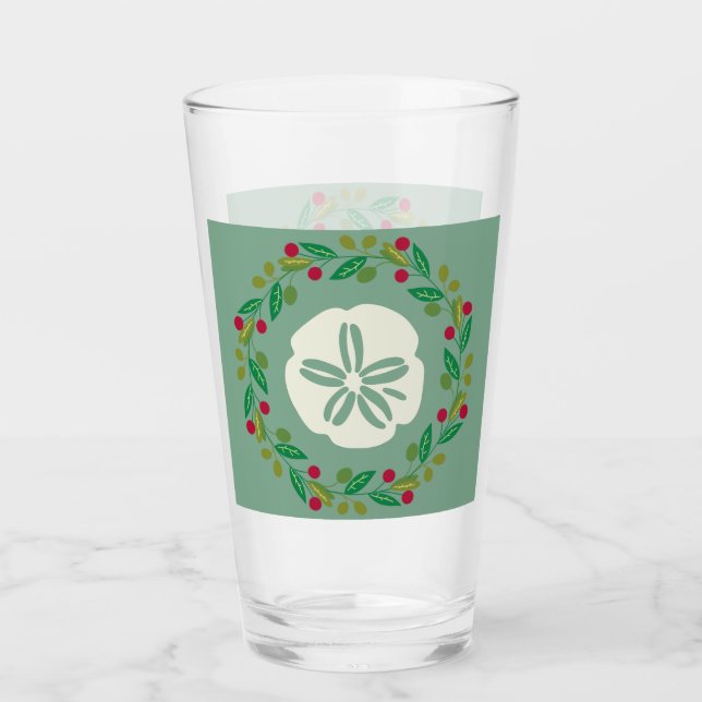 Sand Dollar Seashell Christmas Wreath Glass (Front)