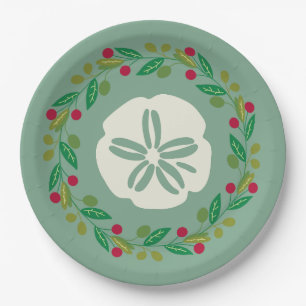 Sand Dollar Seashell Christmas Wreath Paper Plate