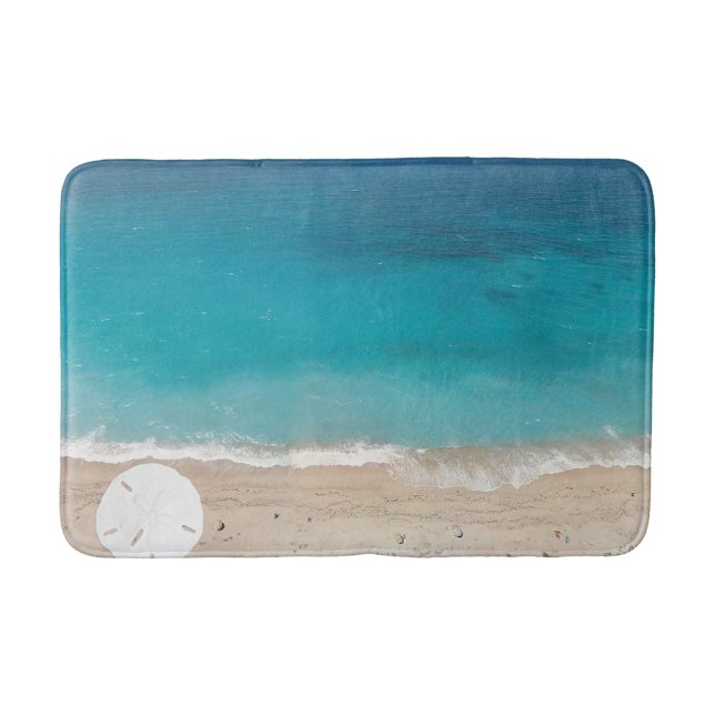 Sand Dollar Seashore Blue Ocean Bath Mat (Front)