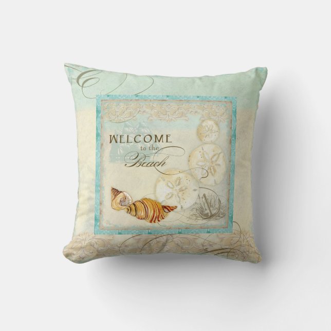 Sand Dollar Shell Coastal Beach Home Decor Pillow (Front)