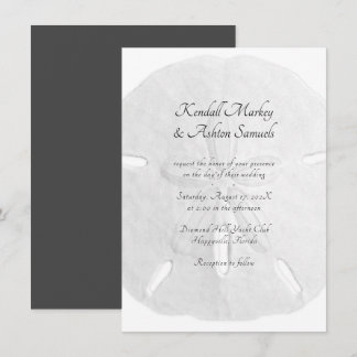 Sand Dollar Simple Neutral Black and White Wedding Invitation