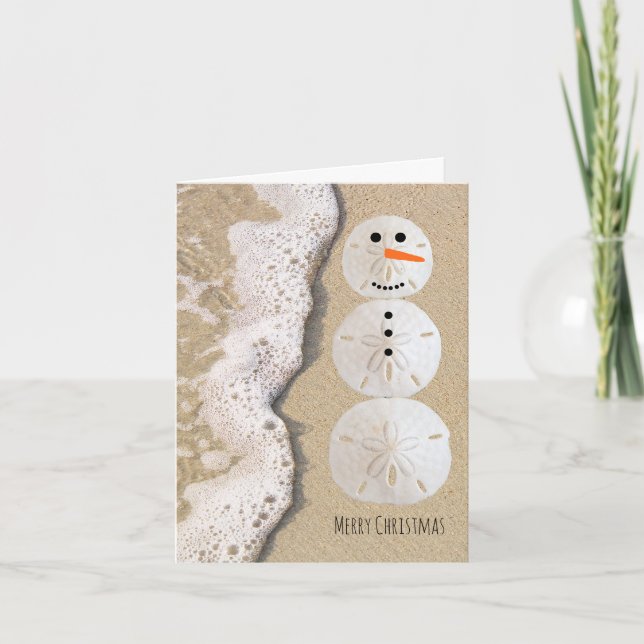 Sand Dollar Snowman Holiday Card (Front)
