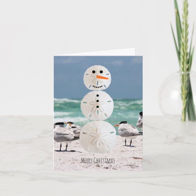 Sand Dollar Snowman Holiday Card (Front)