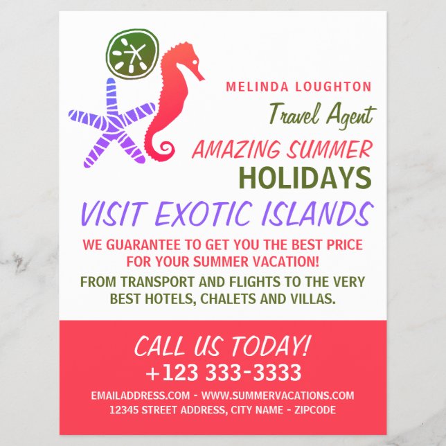 Sand Dollar, Starfish, Seahorse, Travel Agent Flyer (Front)