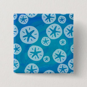 Sand Dollar White and Blue Pattern 15 Cm Square Badge