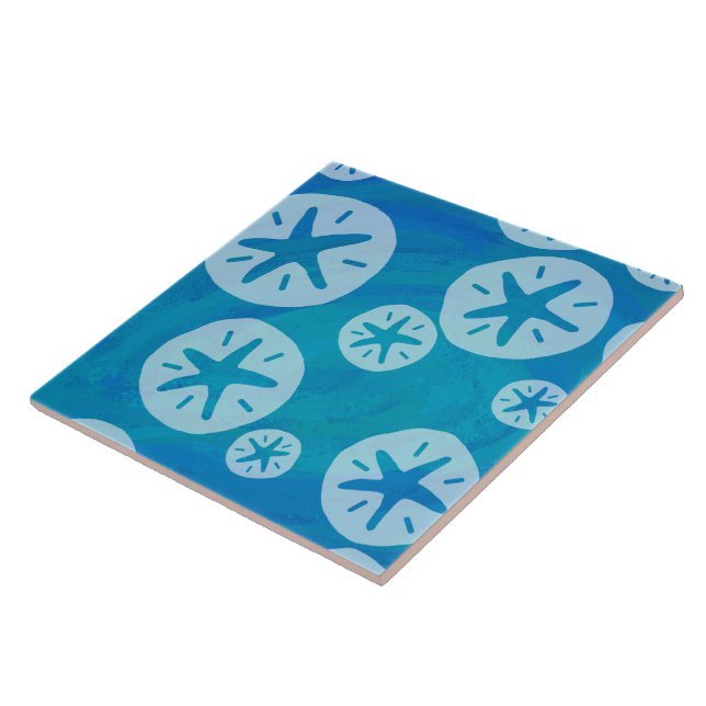 Sand Dollar White and Blue Pattern Ceramic Tile (Side)