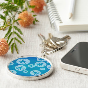 Sand Dollar White and Blue Pattern Key Ring