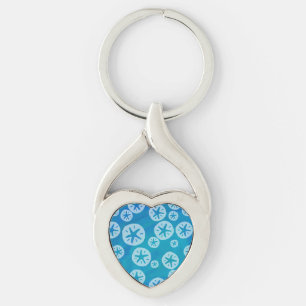 Sand Dollar White and Blue Pattern Key Ring