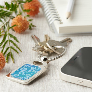 Sand Dollar White and Blue Pattern Key Ring