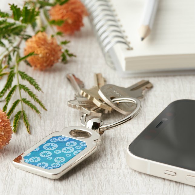 Sand Dollar White and Blue Pattern Key Ring (Side)