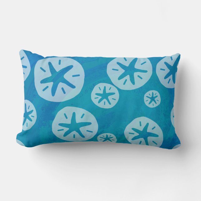 Sand Dollar White and Blue Pattern Lumbar Cushion (Front)