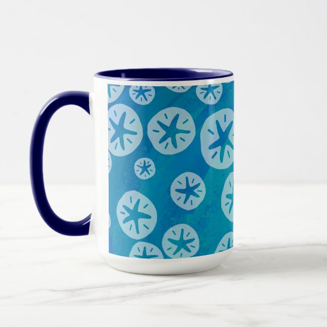 Sand Dollar White and Blue Pattern Mug (Left)