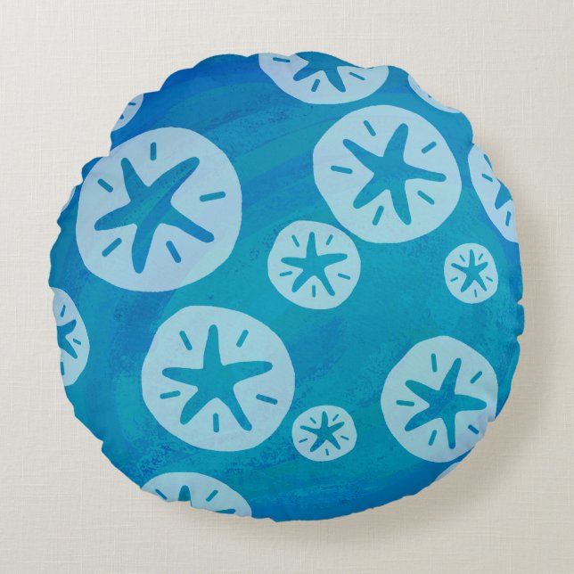 Sand Dollar White and Blue Pattern Round Cushion (Front)