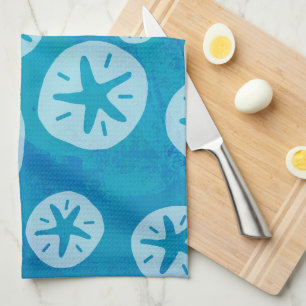 Sand Dollar White and Blue Pattern Tea Towel