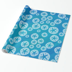 Sand Dollar White and Blue Pattern Wrapping Paper