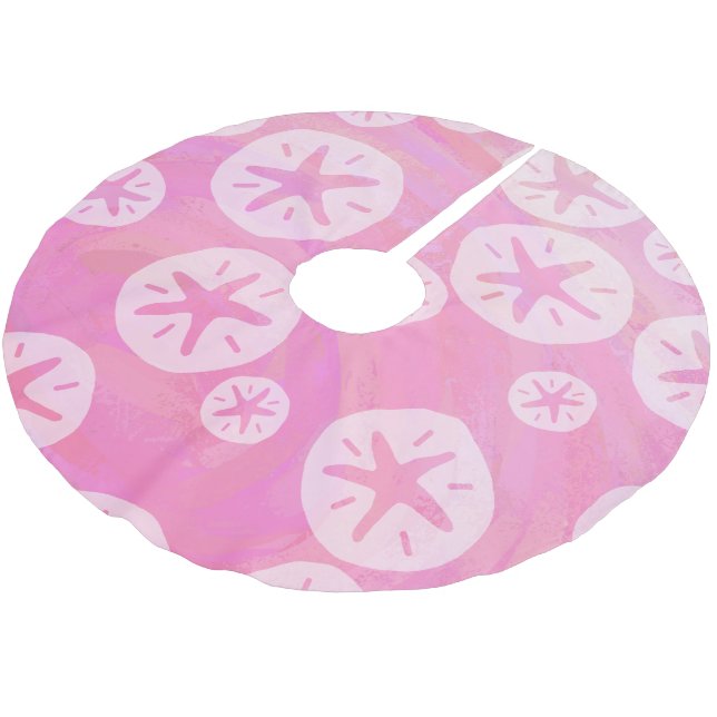 Sand Dollar White and pink Brushed Polyester Tree Skirt (Angled)
