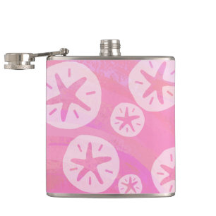 Sand Dollar White and pink Hip Flask