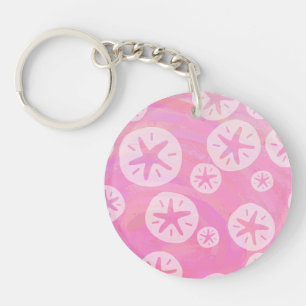 Sand Dollar White and pink Key Ring