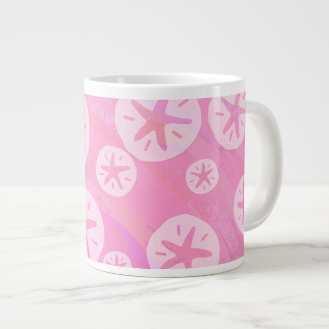 Sand Dollar White and pink Large Coffee Mug (Front Right)