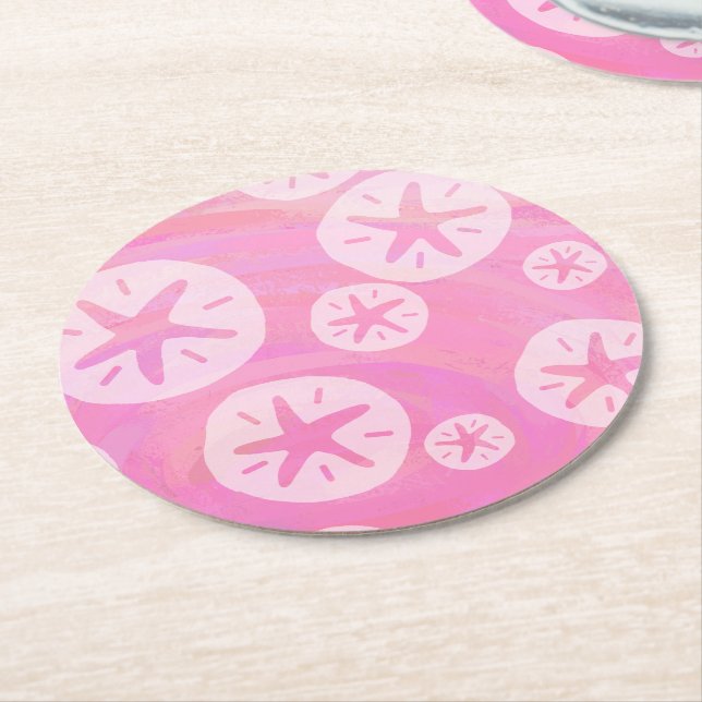 Sand Dollar White and pink Round Paper Coaster (Angled)