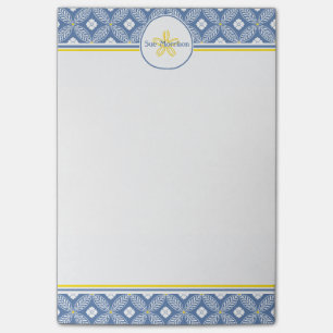 Sand Dollar with Blue & White Floral & custom name Post-it Notes
