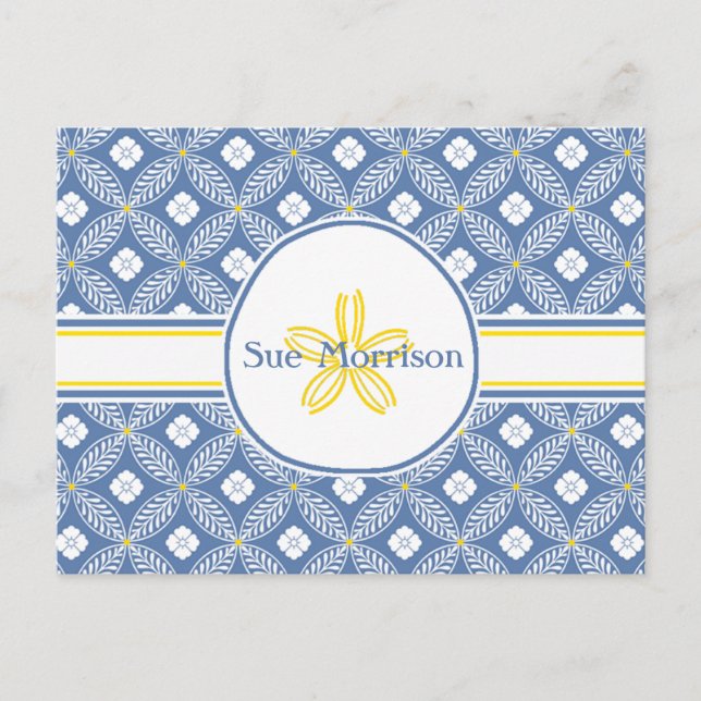 Sand Dollar with Blue & White Floral & custom name Postcard (Front)