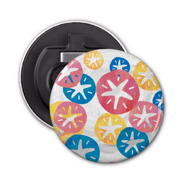 Sand Dollar Yellow Red Blue Pattern Bottle Opener (Front)