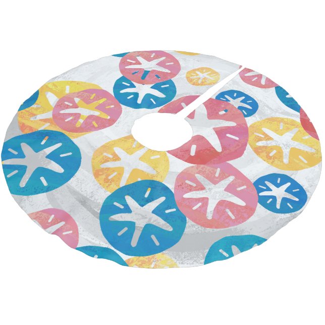 Sand Dollar Yellow Red Blue Pattern Brushed Polyester Tree Skirt (Angled)
